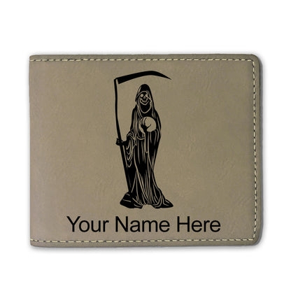 Faux Leather Bi-Fold Wallet, Santa Muerte, Personalized Engraving Included