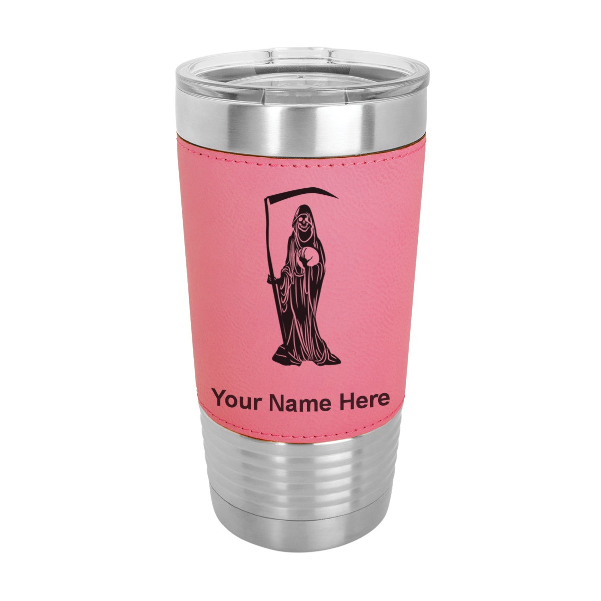 20oz Faux Leather Tumbler Mug, Santa Muerte, Personalized Engraving Included - LaserGram Custom Engraved Gifts