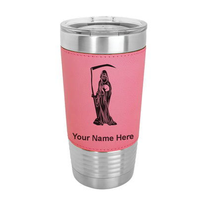 20oz Faux Leather Tumbler Mug, Santa Muerte, Personalized Engraving Included - LaserGram Custom Engraved Gifts