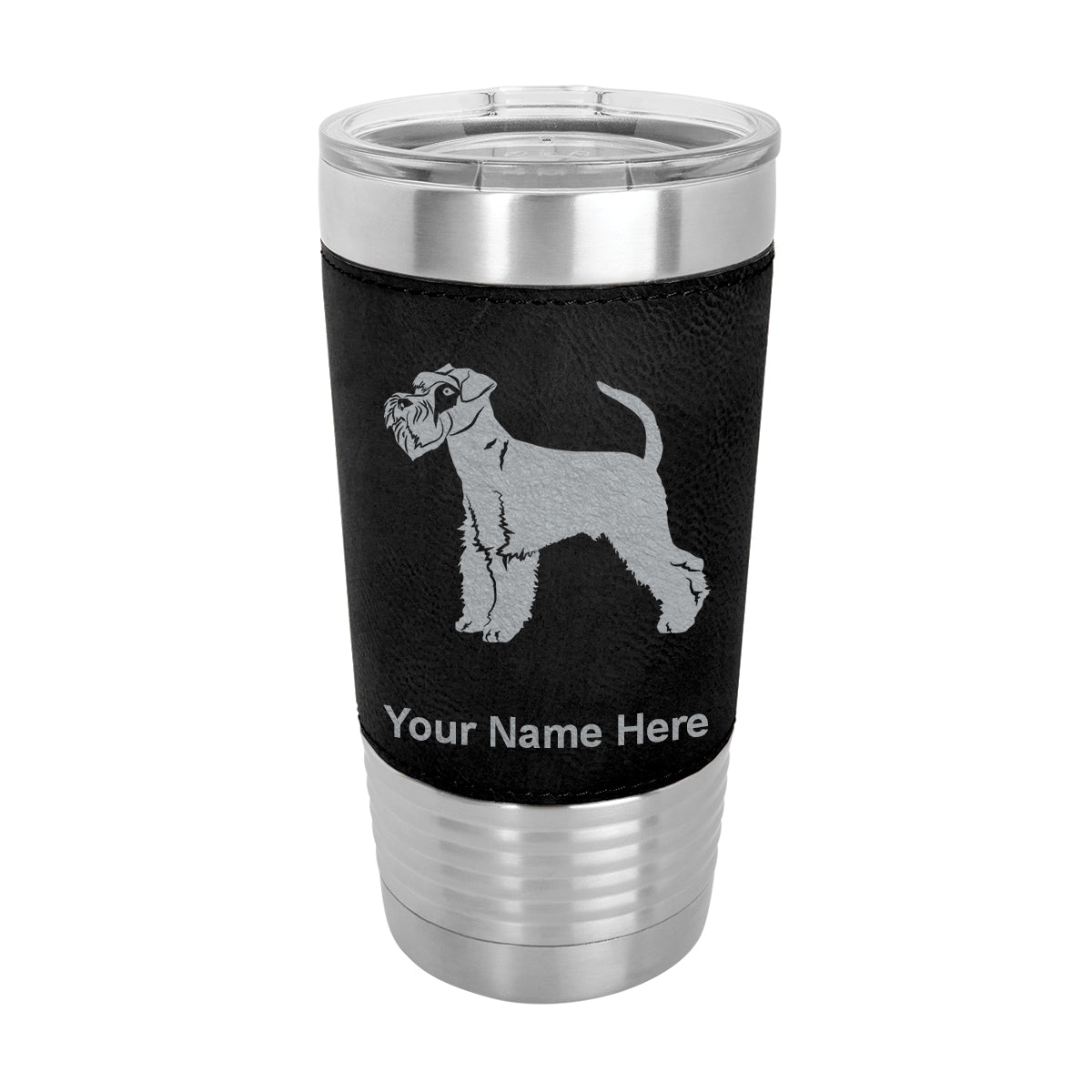 20oz Faux Leather Tumbler Mug, Schnauzer Dog, Personalized Engraving Included - LaserGram Custom Engraved Gifts