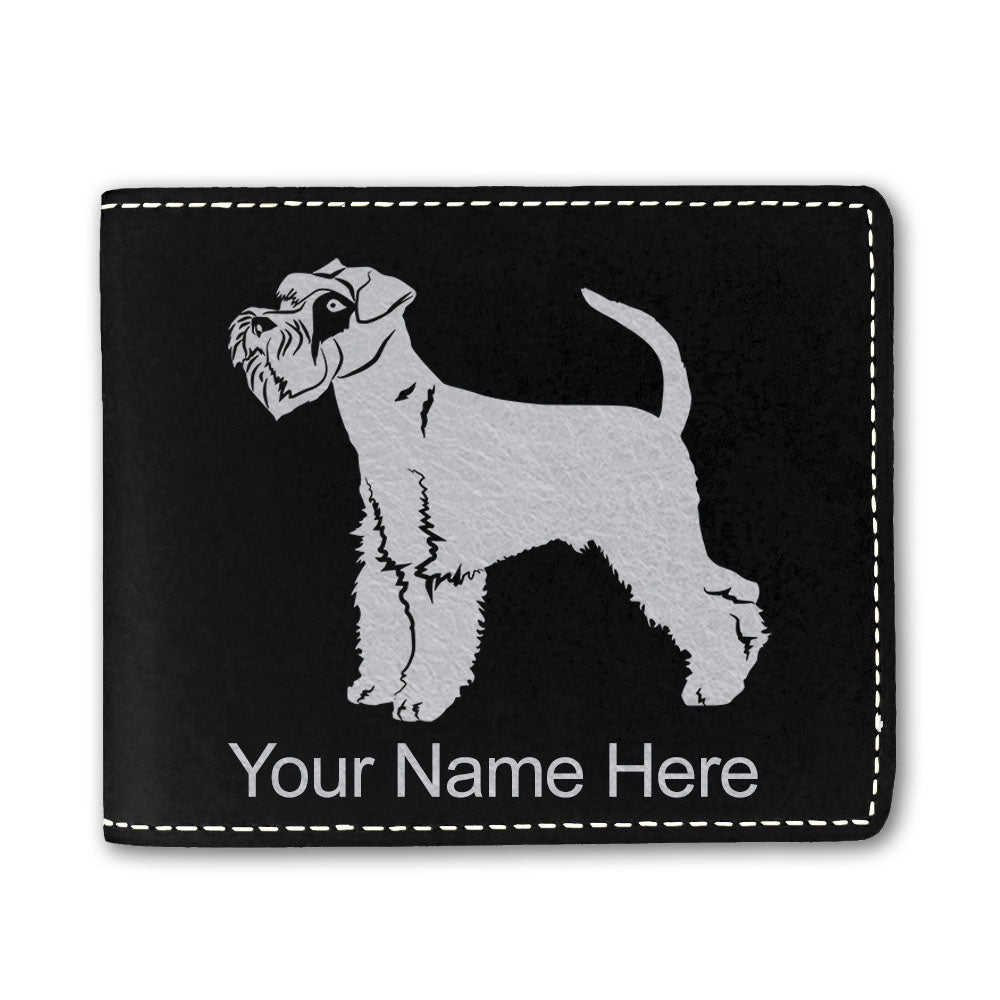 Faux Leather Bi-Fold Wallet, Schnauzer Dog, Personalized Engraving Included