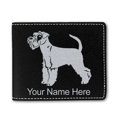 Faux Leather Bi-Fold Wallet, Schnauzer Dog, Personalized Engraving Included