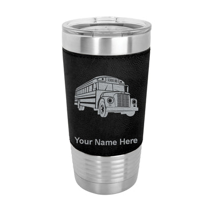 20oz Faux Leather Tumbler Mug, School Bus, Personalized Engraving Included - LaserGram Custom Engraved Gifts