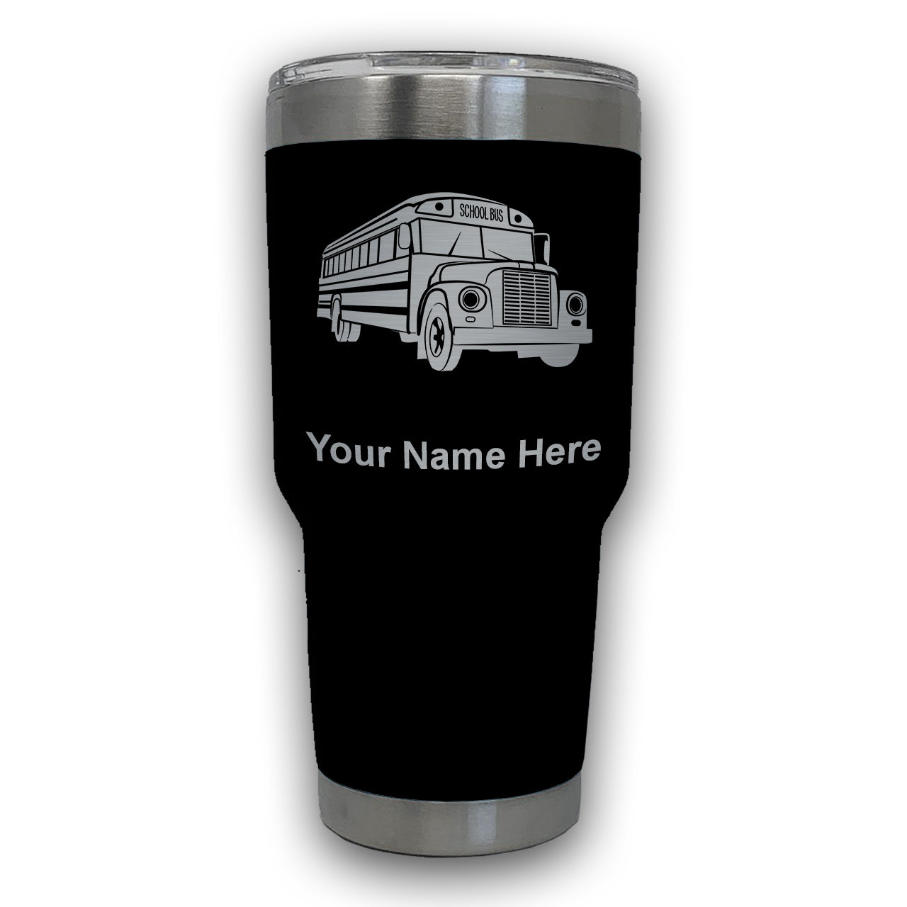 LaserGram 30oz Tumbler Mug, School Bus, Personalized Engraving Included