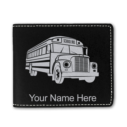 Faux Leather Bi-Fold Wallet, School Bus, Personalized Engraving Included