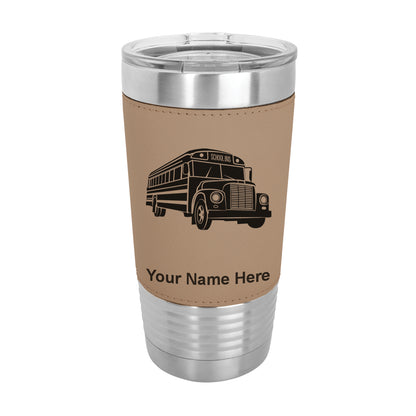 20oz Faux Leather Tumbler Mug, School Bus, Personalized Engraving Included - LaserGram Custom Engraved Gifts