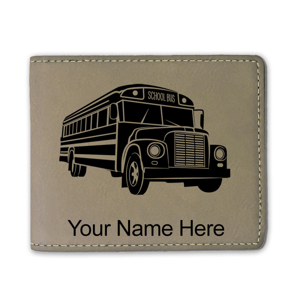 Faux Leather Bi-Fold Wallet, School Bus, Personalized Engraving Included
