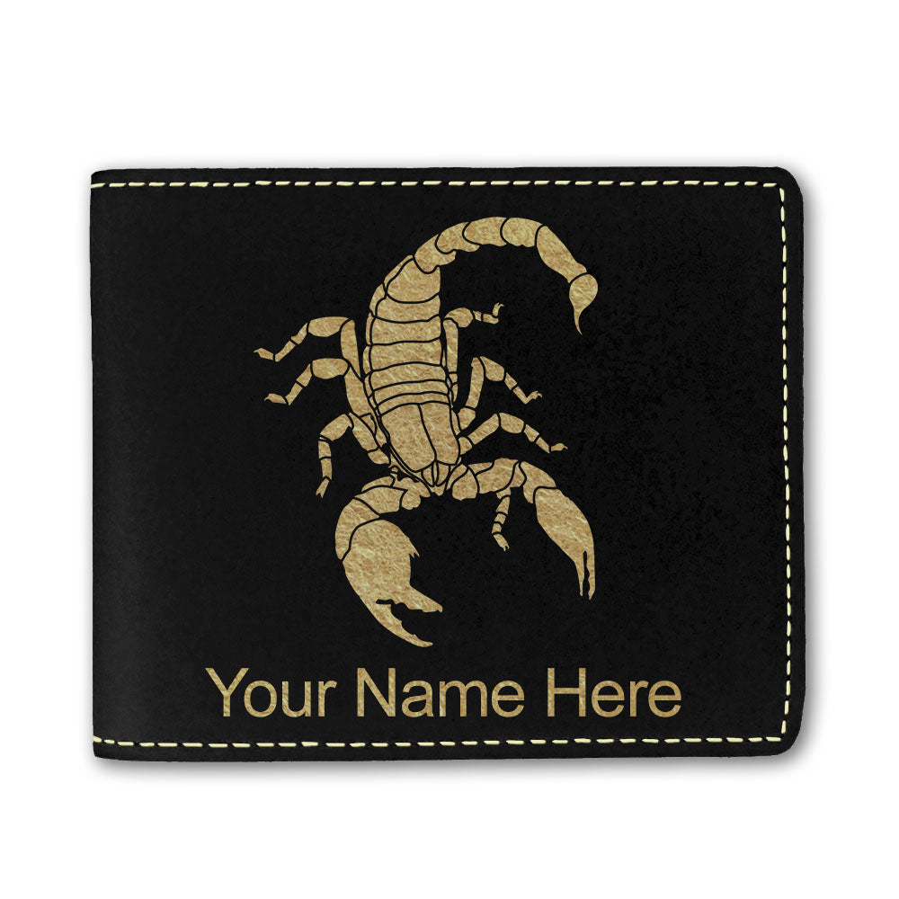 Faux Leather Bi-Fold Wallet, Scorpion, Personalized Engraving Included