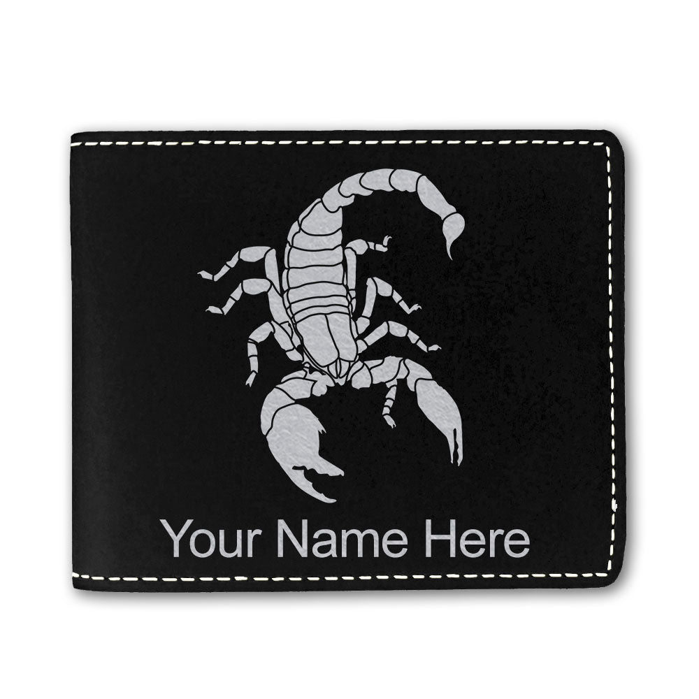 Faux Leather Bi-Fold Wallet, Scorpion, Personalized Engraving Included