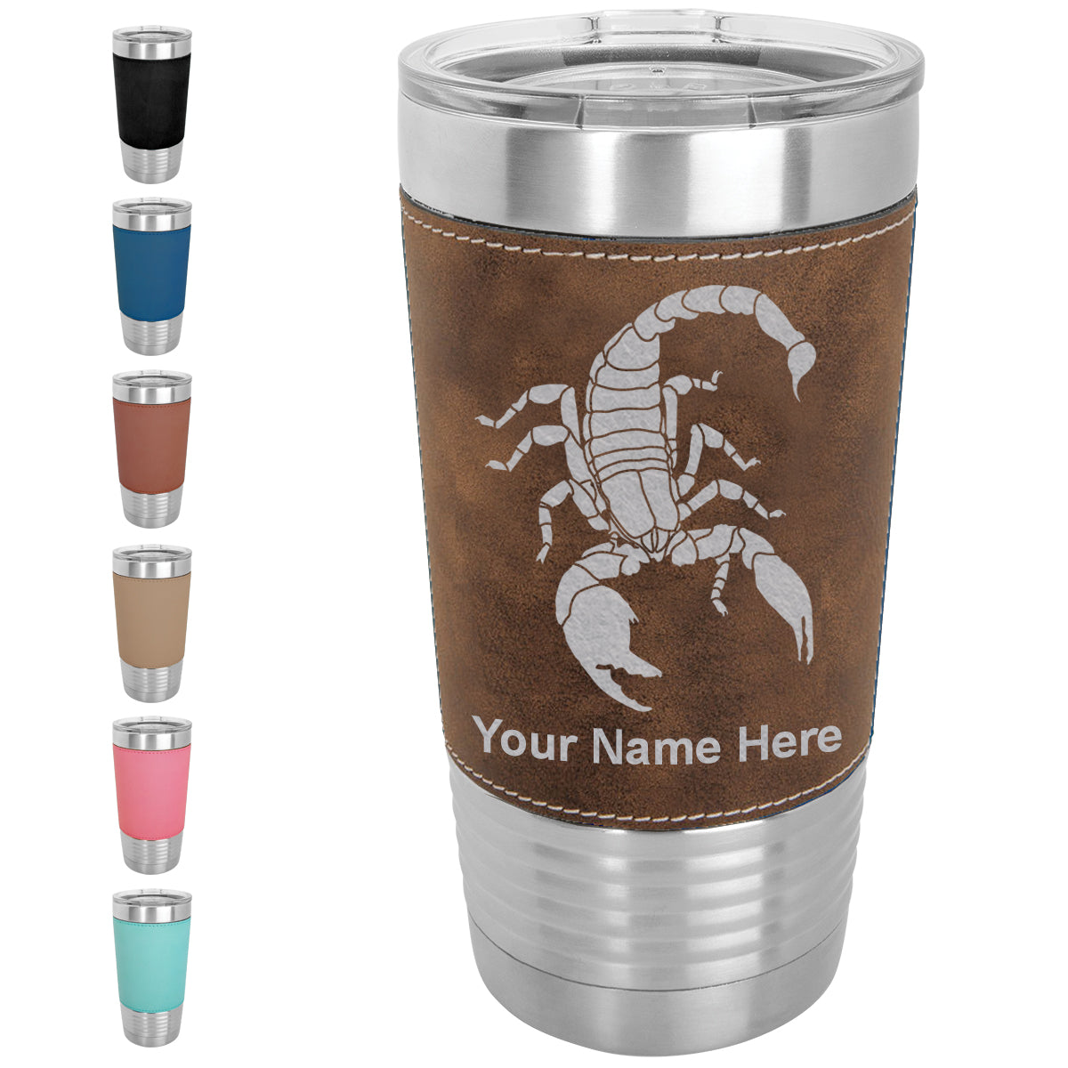 20oz Faux Leather Tumbler Mug, Scorpion, Personalized Engraving Included - LaserGram Custom Engraved Gifts