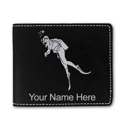 Faux Leather Bi-Fold Wallet, Scuba Diver, Personalized Engraving Included