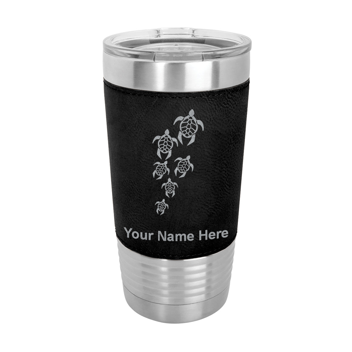 20oz Faux Leather Tumbler Mug, Sea Turtle Family, Personalized Engraving Included - LaserGram Custom Engraved Gifts