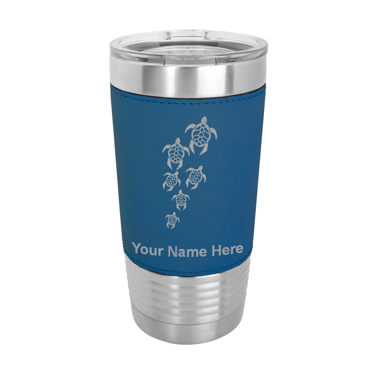 20oz Faux Leather Tumbler Mug, Sea Turtle Family, Personalized Engraving Included - LaserGram Custom Engraved Gifts