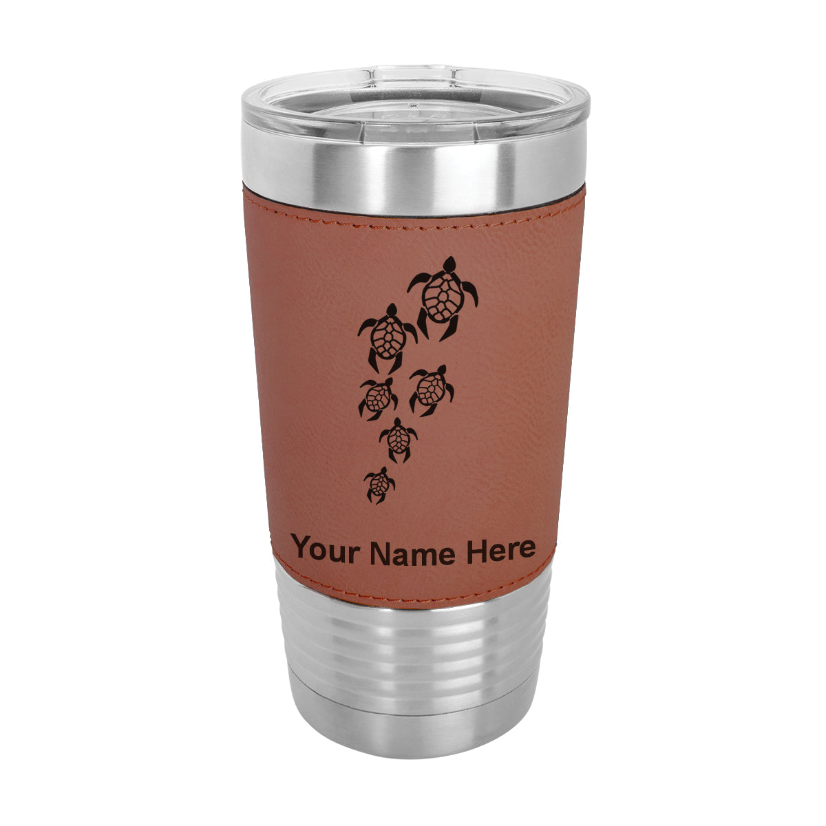 20oz Faux Leather Tumbler Mug, Sea Turtle Family, Personalized Engraving Included - LaserGram Custom Engraved Gifts