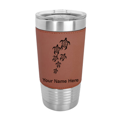 20oz Faux Leather Tumbler Mug, Sea Turtle Family, Personalized Engraving Included - LaserGram Custom Engraved Gifts