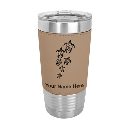 20oz Faux Leather Tumbler Mug, Sea Turtle Family, Personalized Engraving Included - LaserGram Custom Engraved Gifts