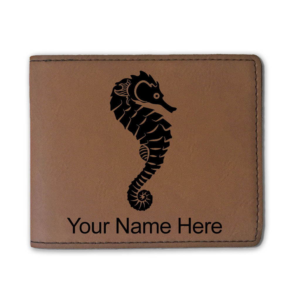 Faux Leather Bi-Fold Wallet, Seahorse, Personalized Engraving Included