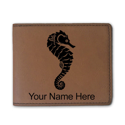 Faux Leather Bi-Fold Wallet, Seahorse, Personalized Engraving Included