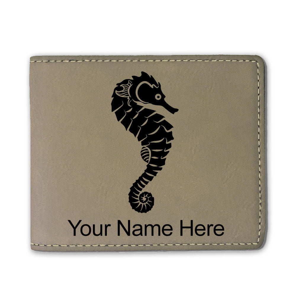 Faux Leather Bi-Fold Wallet, Seahorse, Personalized Engraving Included