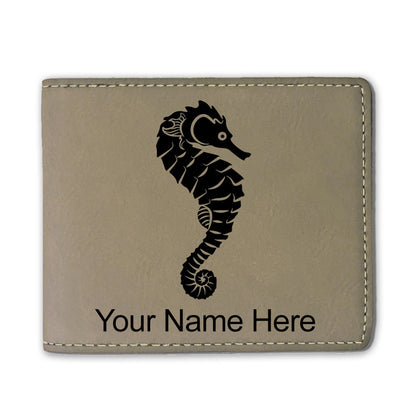 Faux Leather Bi-Fold Wallet, Seahorse, Personalized Engraving Included
