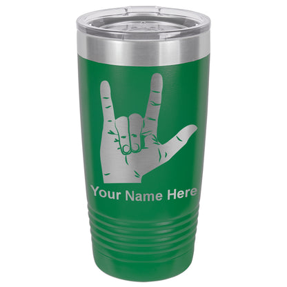 20oz Vacuum Insulated Tumbler Mug, Sign Language I Love You, Personalized Engraving Included
