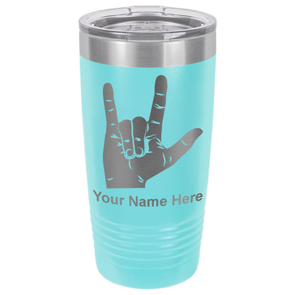 20oz Vacuum Insulated Tumbler Mug, Sign Language I Love You, Personalized Engraving Included