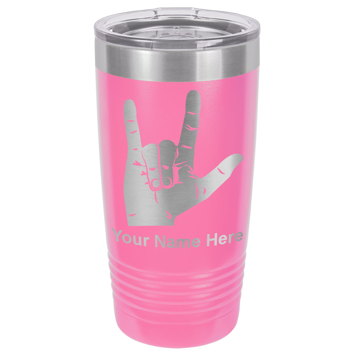 20oz Vacuum Insulated Tumbler Mug, Sign Language I Love You, Personalized Engraving Included
