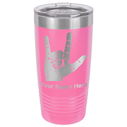 20oz Vacuum Insulated Tumbler Mug, Sign Language I Love You, Personalized Engraving Included