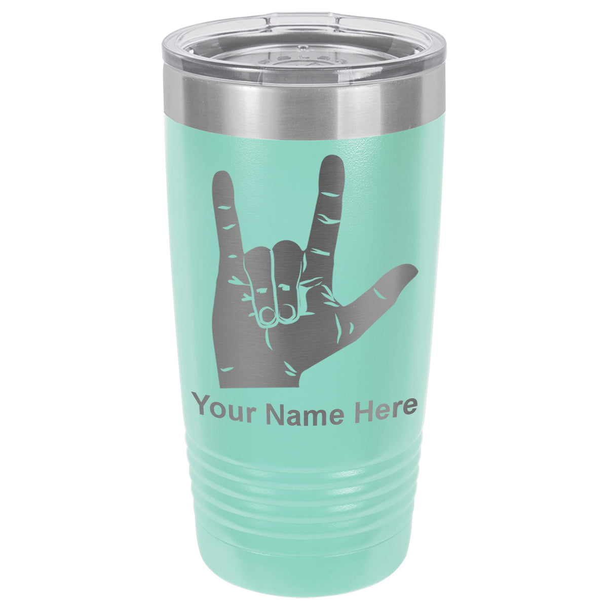 20oz Vacuum Insulated Tumbler Mug, Sign Language I Love You, Personalized Engraving Included