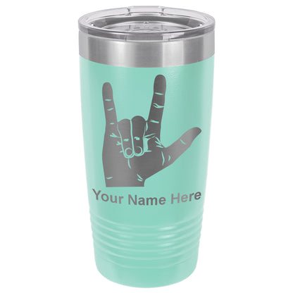 20oz Vacuum Insulated Tumbler Mug, Sign Language I Love You, Personalized Engraving Included
