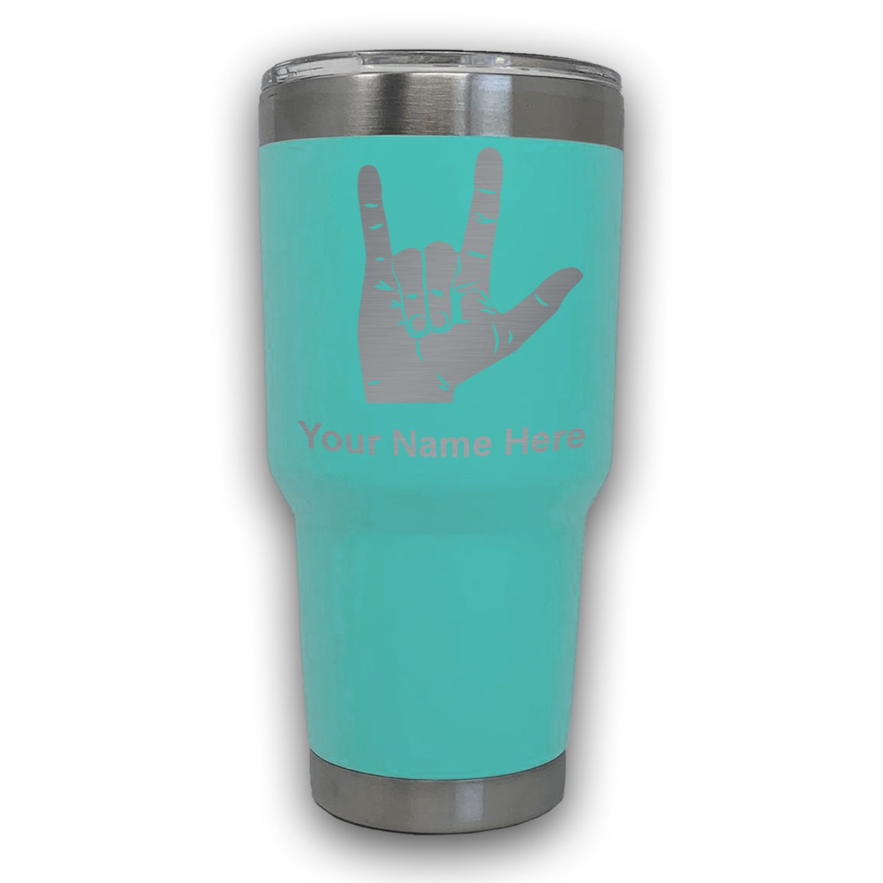 LaserGram 30oz Tumbler Mug, Sign Language I Love You, Personalized Engraving Included