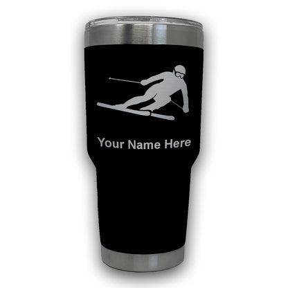 LaserGram 30oz Tumbler Mug, Skier Downhill, Personalized Engraving Included