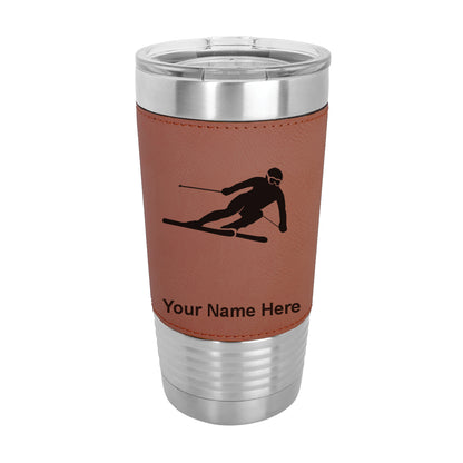 20oz Faux Leather Tumbler Mug, Skier Downhill, Personalized Engraving Included - LaserGram Custom Engraved Gifts