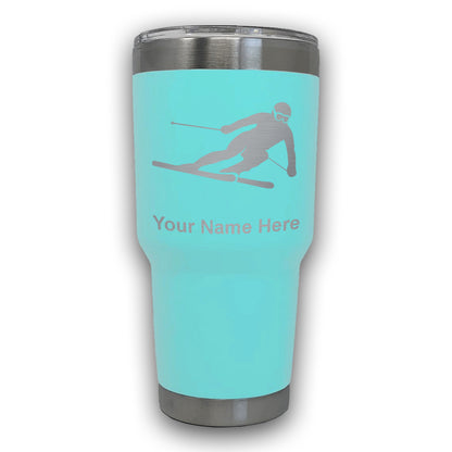 LaserGram 30oz Tumbler Mug, Skier Downhill, Personalized Engraving Included