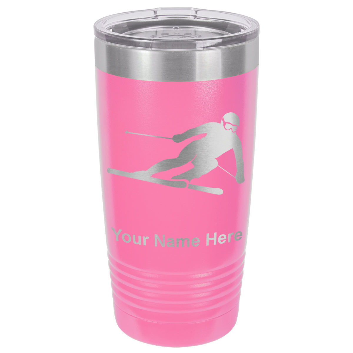 20oz Vacuum Insulated Tumbler Mug, Skier Downhill, Personalized Engraving Included