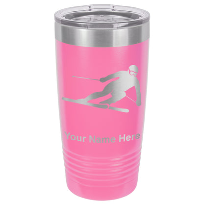 20oz Vacuum Insulated Tumbler Mug, Skier Downhill, Personalized Engraving Included