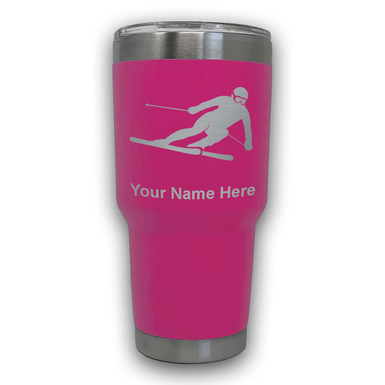 LaserGram 30oz Tumbler Mug, Skier Downhill, Personalized Engraving Included