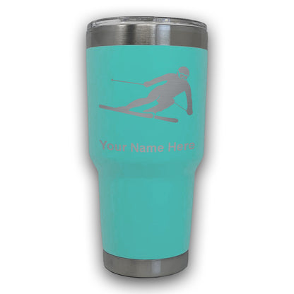 LaserGram 30oz Tumbler Mug, Skier Downhill, Personalized Engraving Included
