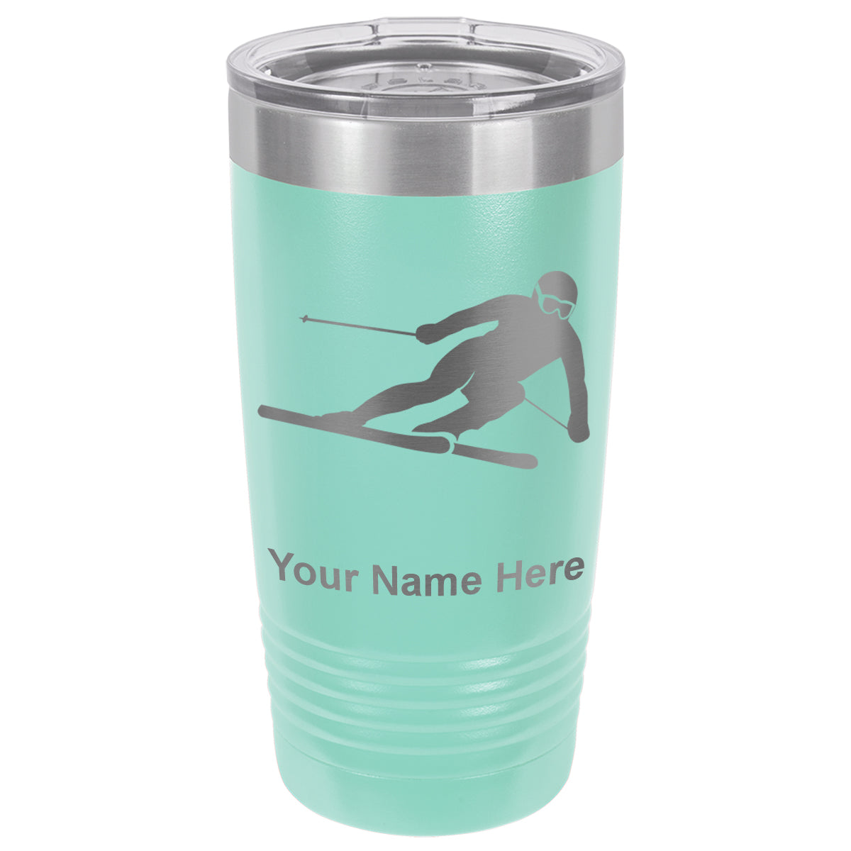 20oz Vacuum Insulated Tumbler Mug, Skier Downhill, Personalized Engraving Included