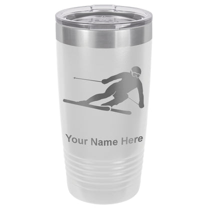 20oz Vacuum Insulated Tumbler Mug, Skier Downhill, Personalized Engraving Included
