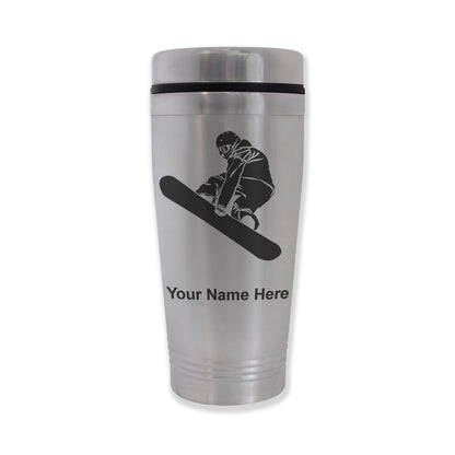 Commuter Travel Mug, Snowboarder Man, Personalized Engraving Included