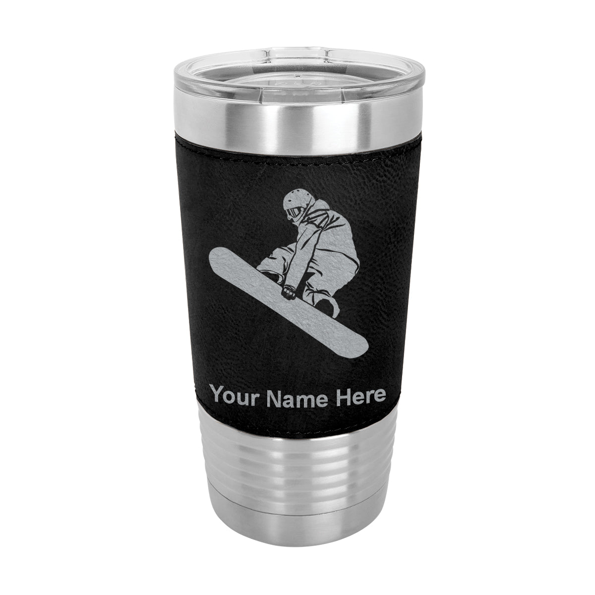 20oz Faux Leather Tumbler Mug, Snowboarder Man, Personalized Engraving Included - LaserGram Custom Engraved Gifts