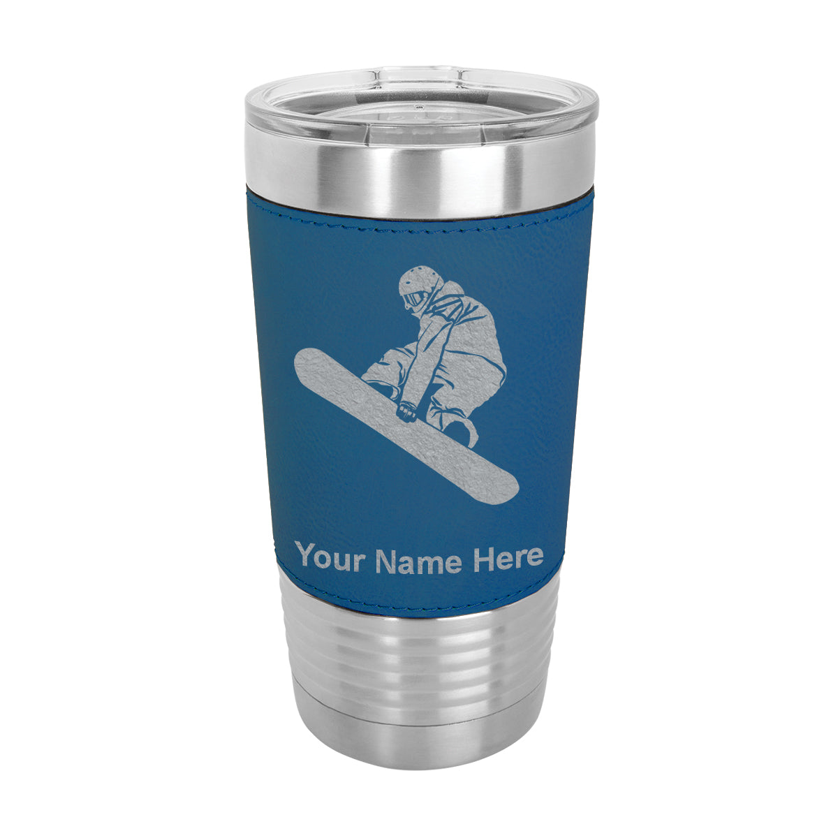 20oz Faux Leather Tumbler Mug, Snowboarder Man, Personalized Engraving Included - LaserGram Custom Engraved Gifts