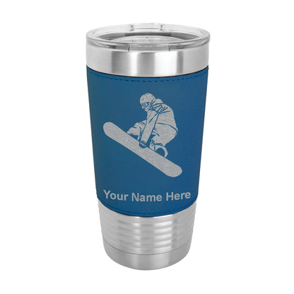 20oz Faux Leather Tumbler Mug, Snowboarder Man, Personalized Engraving Included - LaserGram Custom Engraved Gifts