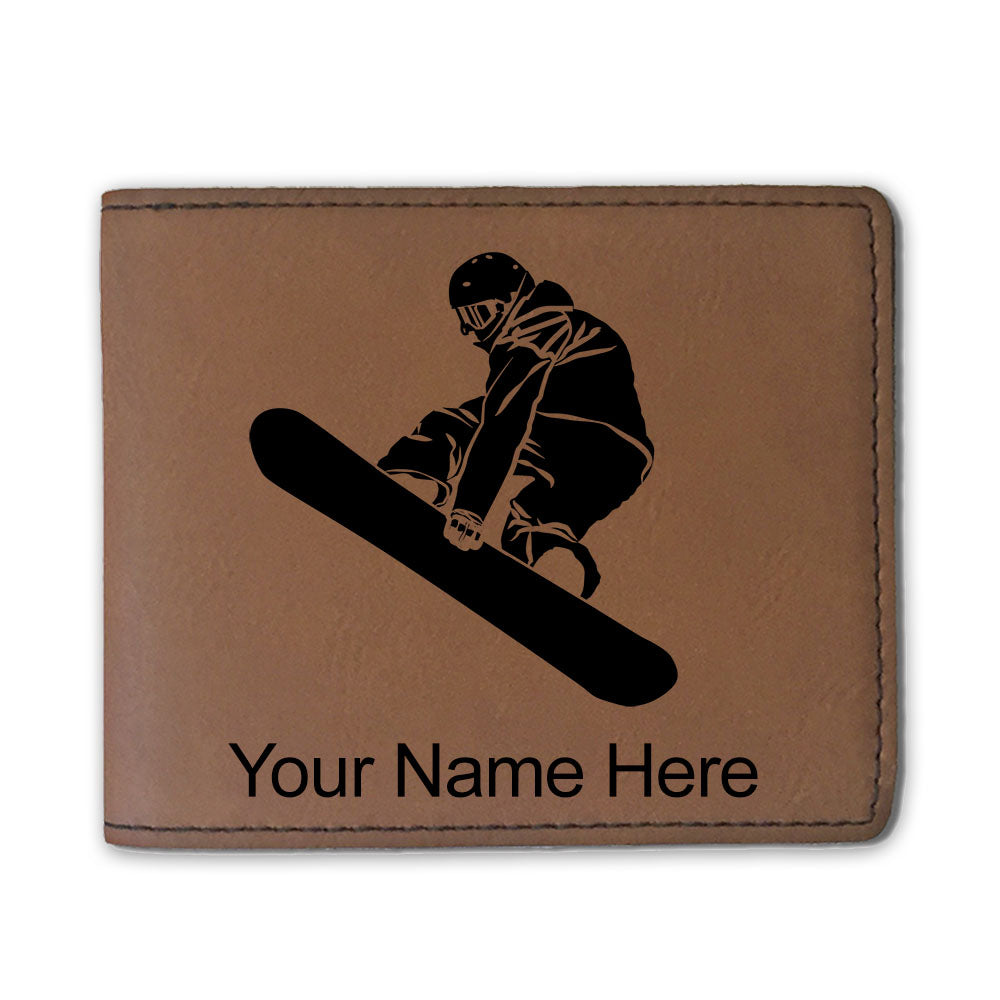 Faux Leather Bi-Fold Wallet, Snowboarder Man, Personalized Engraving Included