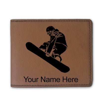 Faux Leather Bi-Fold Wallet, Snowboarder Man, Personalized Engraving Included