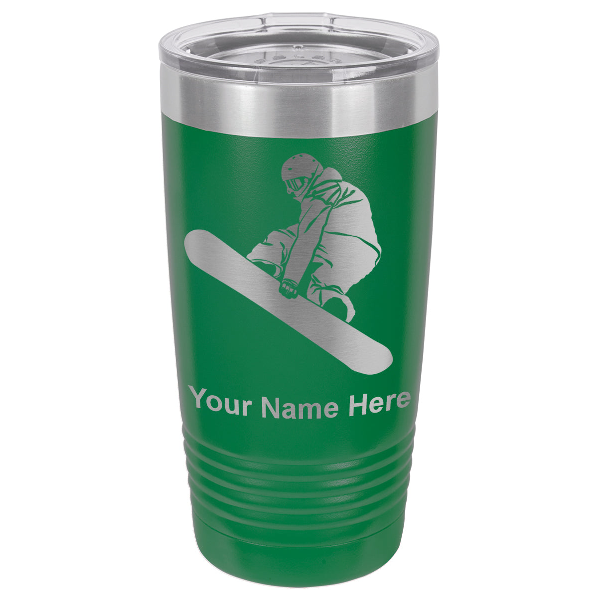 20oz Vacuum Insulated Tumbler Mug, Snowboarder Man, Personalized Engraving Included
