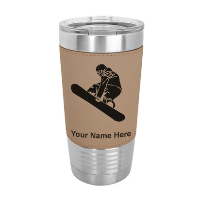 20oz Faux Leather Tumbler Mug, Snowboarder Man, Personalized Engraving Included - LaserGram Custom Engraved Gifts