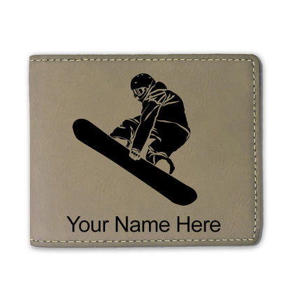 Faux Leather Bi-Fold Wallet, Snowboarder Man, Personalized Engraving Included