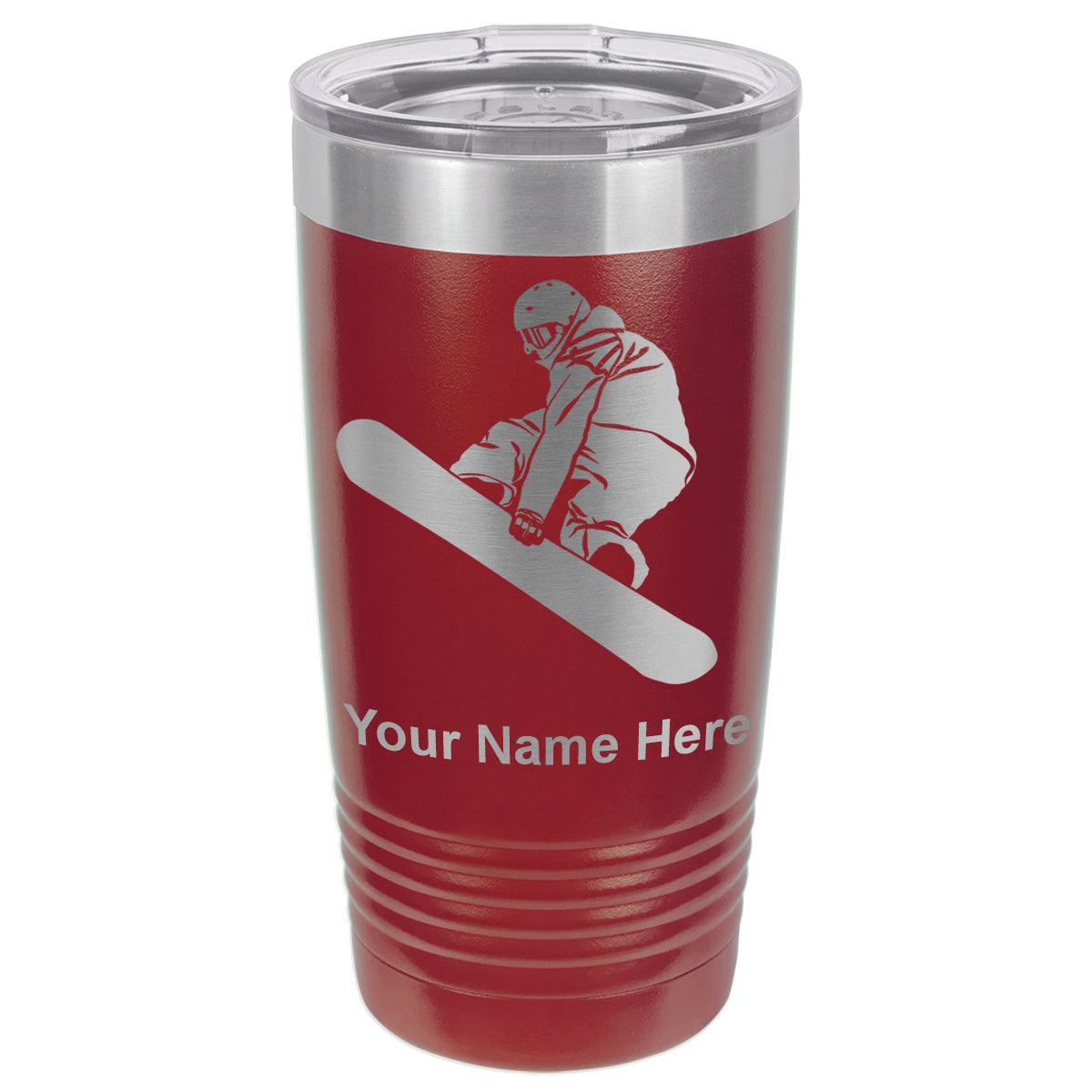 20oz Vacuum Insulated Tumbler Mug, Snowboarder Man, Personalized Engraving Included